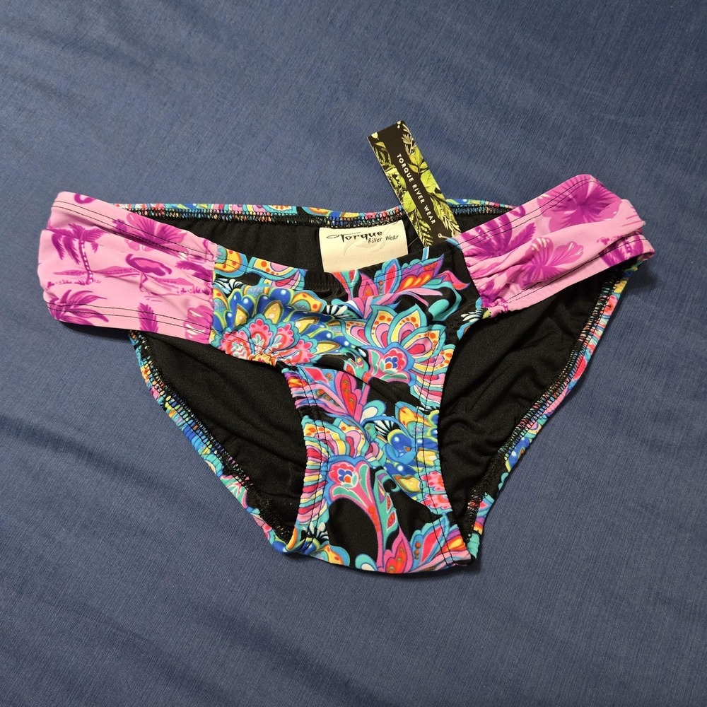 Torque River Wear NEW Swim Bottom Womens XS Multicolor Tropical Bikini Lined